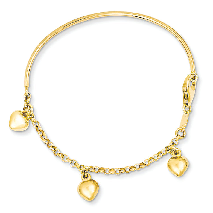 14K Gold Polished Dangle Heart Baby Bracelet 6 Inches