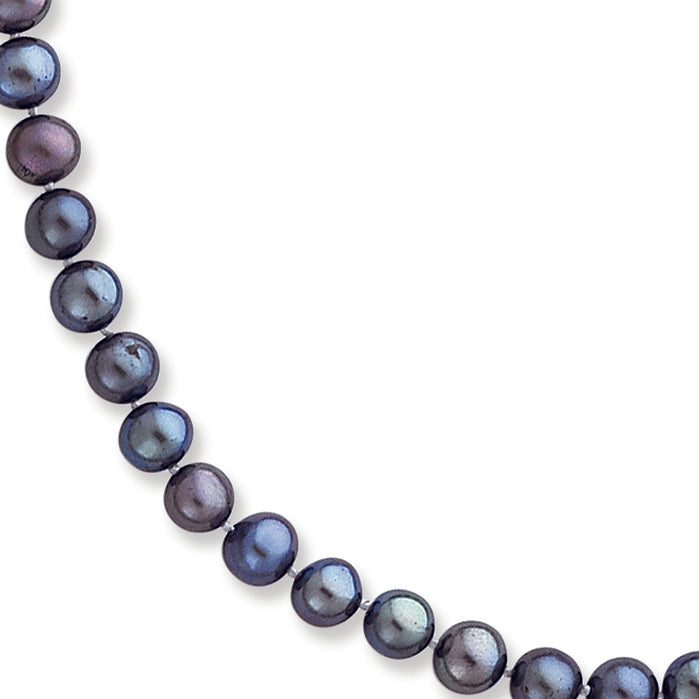 14K Gold 5.5-6mm Black Freshwater Onion Cultured Pearl Necklace 18 Inches