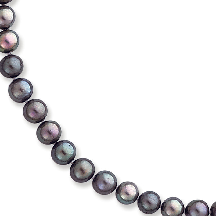 14K Gold 6-6.5mm Black Freshwater Onion Cultured Pearl Necklace 18 Inches