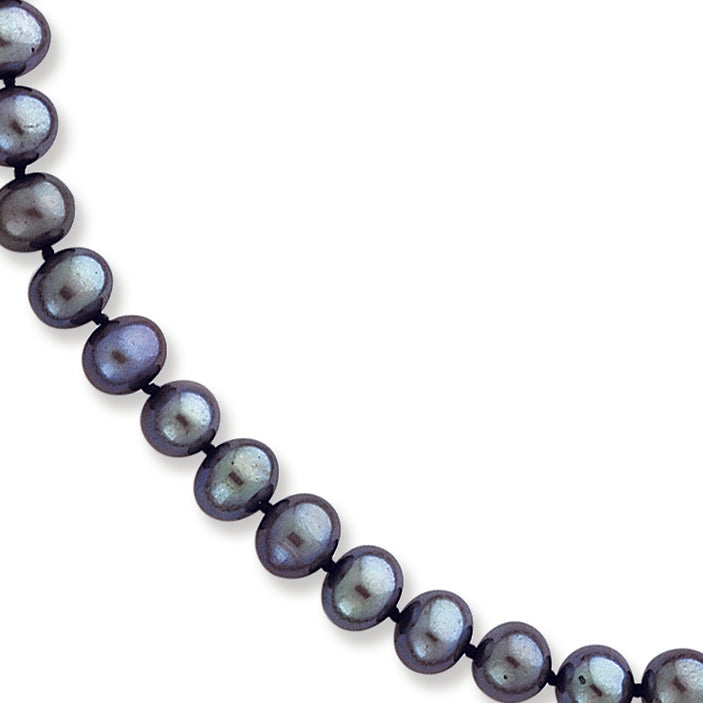14K Gold 6.5-7mm Black Freshwater Onion Cultured Pearl Necklace 18 Inches