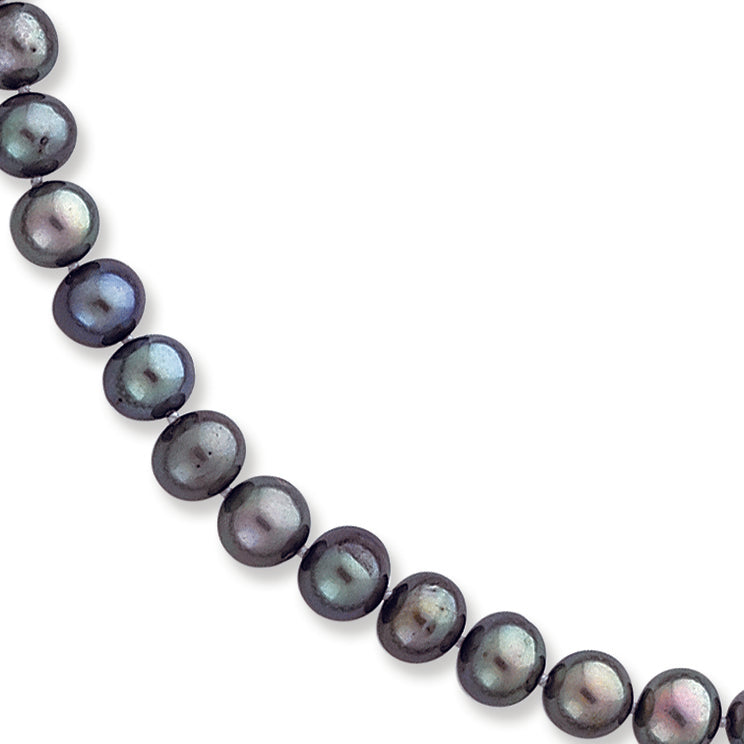 14K Gold 7-7.5mm Black Freshwater Onion Cultured Pearl Bracelet 7.5 Inches