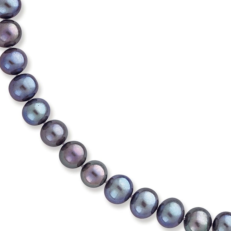 14K Gold 7.5-8mm Black Freshwater Onion Cultured Pearl Necklace 20 Inches