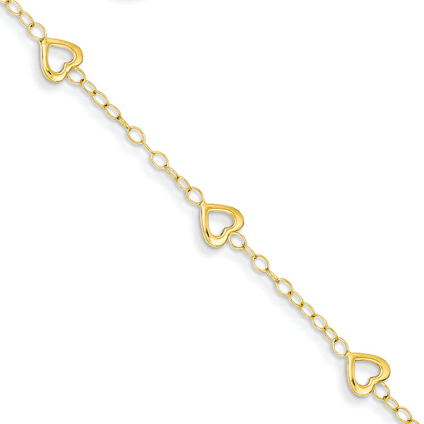 14K Gold Heart Adjustable Child's Bracelet 5.5 Inches