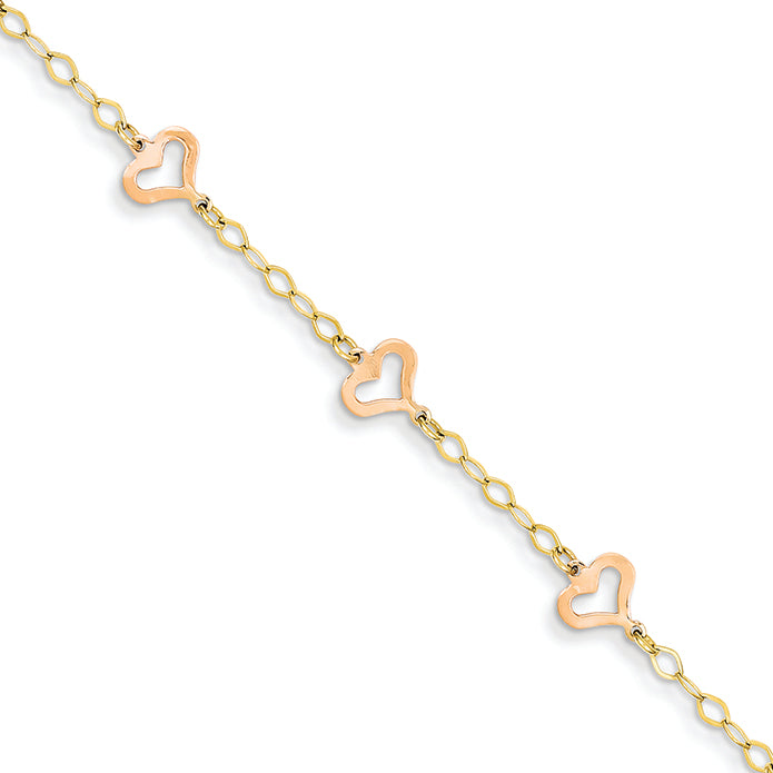14K Gold Two-tone Child's Heart Bracelet 6 Inches