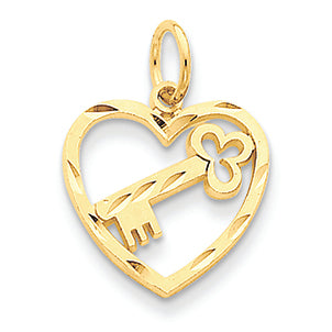 14K Gold Heart & Key Charm