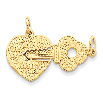 14K Gold Heart with Key Charm