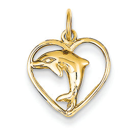 14K Gold Dolphin in Heart Charm