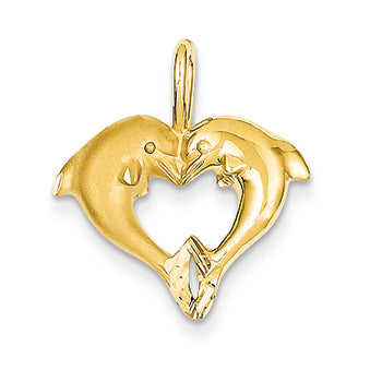 14K Gold Dolphin Heart Pendant