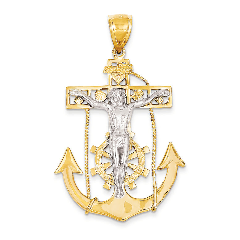 14K Gold Two-Tone Mariner's Crucifix Pendant