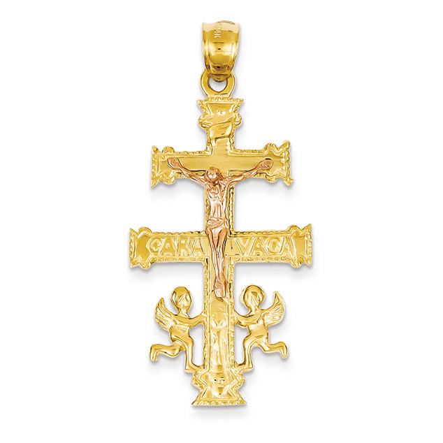 14K Gold Two-tone (Yellow and Rose) Cara Vaca Crucifix Pendant