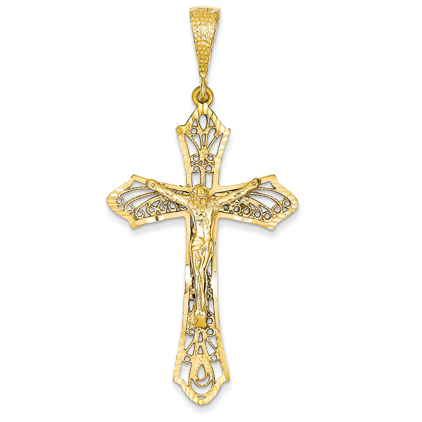 14K Gold Satin & Diamond-Cut Crucifix Pendant