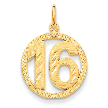14K Gold #16 Circle Pendant