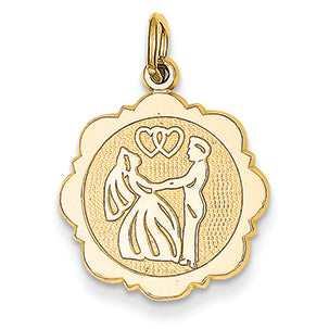 14K Gold Bride & Groom Charm back is textured