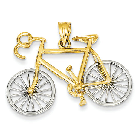 14K Gold Large Two-tone 3-D Bicycle Pendant