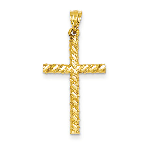 14K Gold Satin & Diamond -Cut Cross Pendant