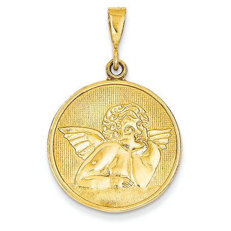 14K Gold Polished & Satin Angel Pendant