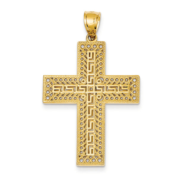 14K Gold Greek Key Filigree Cross Pendant