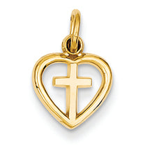 14K Gold Cross in Heart Charm