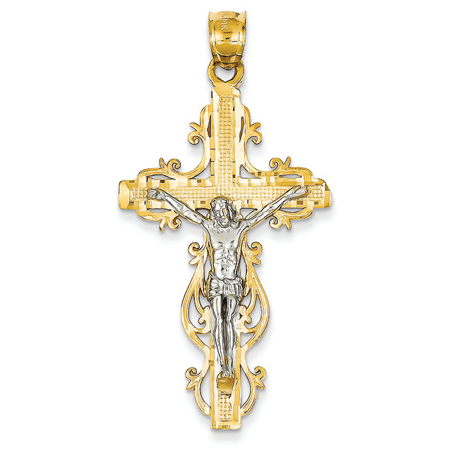 14K Gold Two-Tone Diamond-Cut Crucifix Pendant