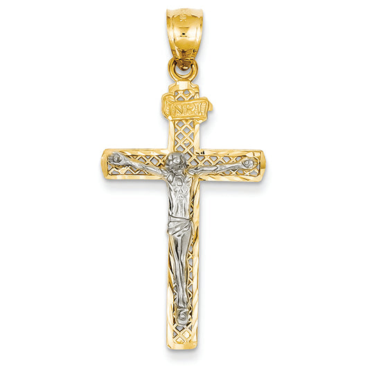 14K Gold Two-tone INRI Crucifix Pendant