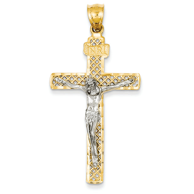 14K Gold Two-tone INRI Crucifix Pendant