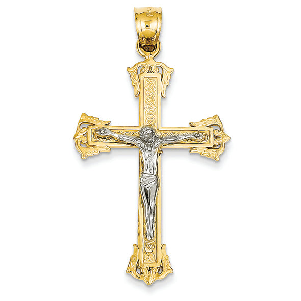 14K Gold Two-Tone Diamond-Cut Crucifix Pendant