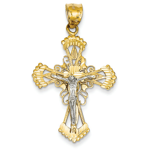 14K Gold Two-tone Diamond-cut Crucifix Pendant