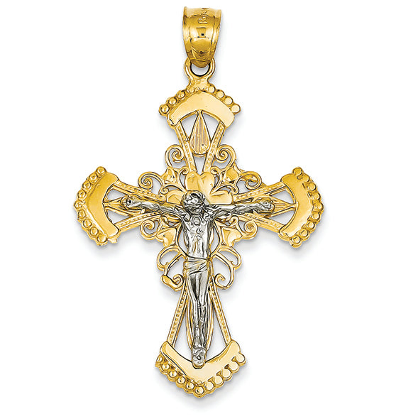 14K Gold Two-tone Diamond-cut Crucifix Pendant