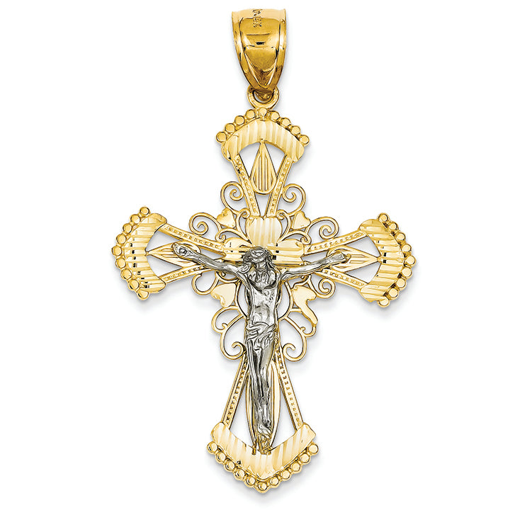 14K Gold Two-tone Diamond-cut Crucifix Pendant
