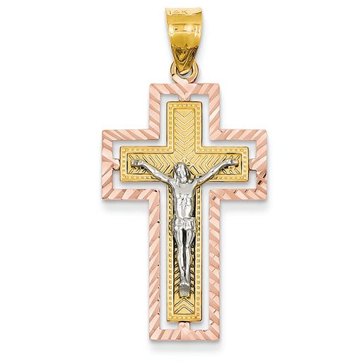 14K Gold Tri-color Crucifix Pendant