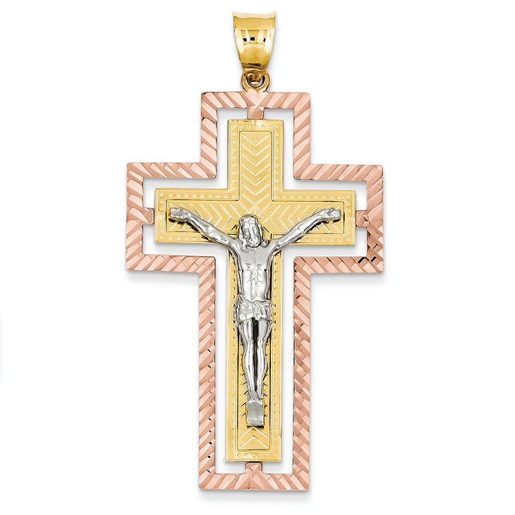 14K Gold Tri-color Crucifix Pendant