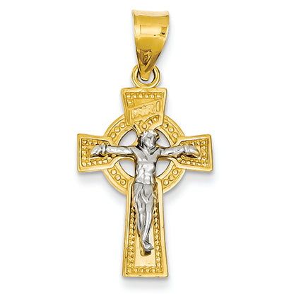 14K Gold INRI Celtic Crucifix Pendant