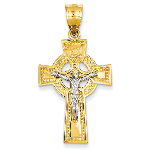 14K Gold INRI Celtic Crucifix Pendant