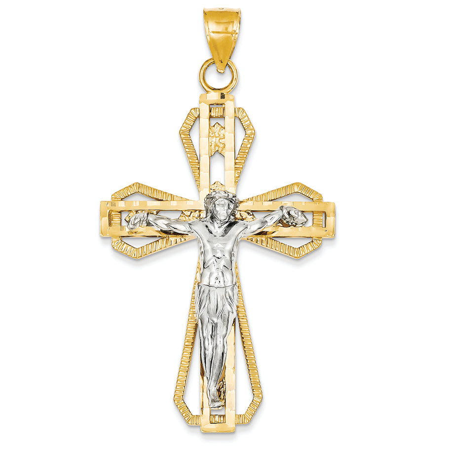 14K Gold Two-tone Diamnod-cut Crucifix Pendant