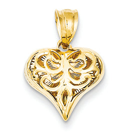 14K Gold Polished Flat-Backed Fancy Heart Pendant