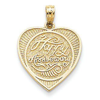 14K Gold Textured Back Talking Happy Anniversary in Heart Pendant