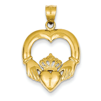 14K Gold Polished Open-Backed Claddagh Pendant
