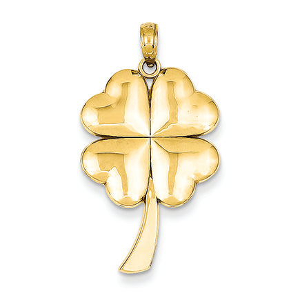 14K Gold Solid Polished Open-Backed 4-Leaf Clover Pendant