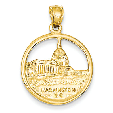 14K Gold Reversible Washington D.C. in Disc Pendant