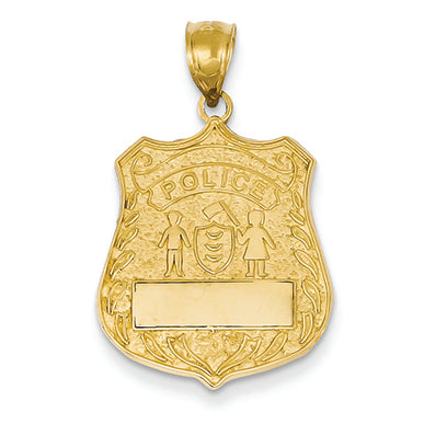 14K Gold Large Police Badge Pendant