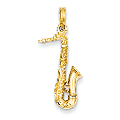 14K Gold Solid Polished 3-Dimensional Saxophone Charm