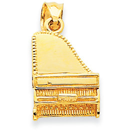 14K Gold Solid Polished 3-Dimensional Grand Piano Charm