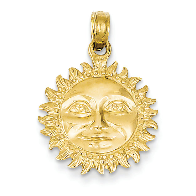 14K Gold Solid Polished 3-Dimensional Sun Pendant