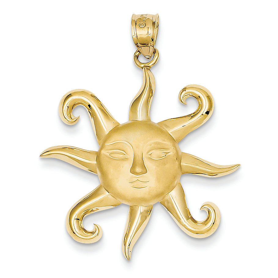 14K Gold Satin Polished Sun Pendant