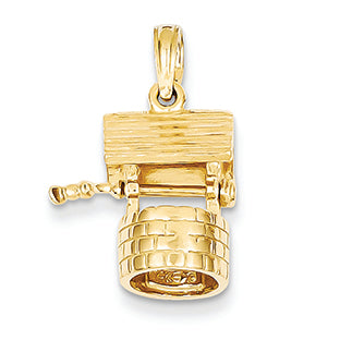 14K Gold Polished 3-Dimensional Moveable Wishing Well Charm