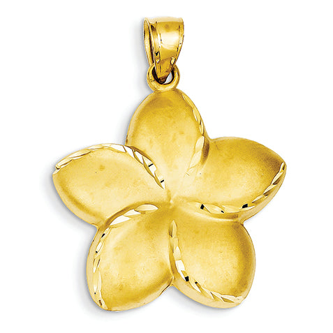 14K Gold Satin Diamond-cut Open-Backed Large Plumeria Pendant