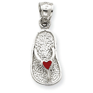 14K White Gold Solid 3-Dimensional Red Enameled Sandal Pendant