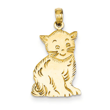 14K Gold Polished Cat Charm