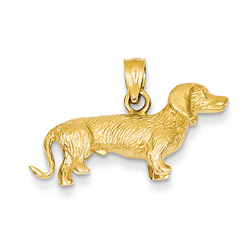 14K Gold Solid Polished 3-Dimensional Wire Haired Dachshund Charm