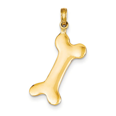 14K Gold Solid Polished Dog Bone Charm